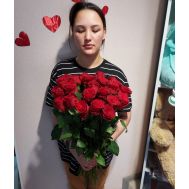 Букет 25 алых роз, лента